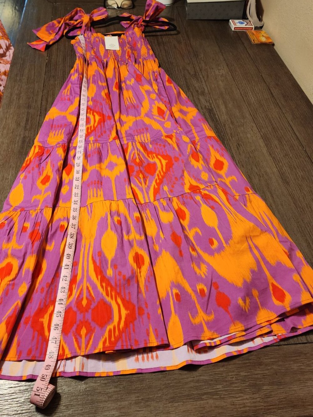 Sheridan French Kelly Maxi Dress L Sunset Ikat NWT Smocked Tiered Resort Wedding - Picture 3 of 11